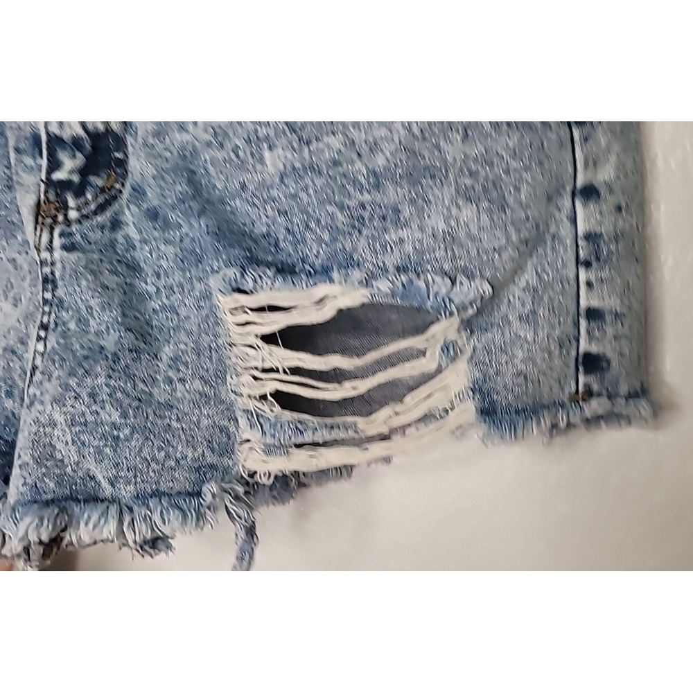 Smiley Face Denim Shorts Womens L Distressed Cut Off Festival Summer - Picture 6 of 13